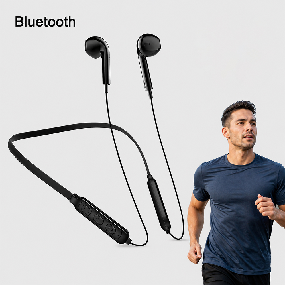 Bluetooth Headset On Ear - スポーツフィットネスオーディオアクセサリー首掛け式BluetoothヘッドセットHDマイクiPhone Xiaomi Huawei電話用ノイズリダクションサウンド