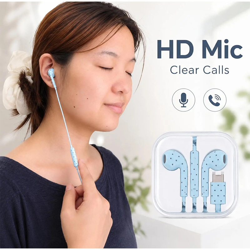 Type C イヤホン ポルカドットスターパターン インイヤ - Wired Earphone Mic のレビューと価格