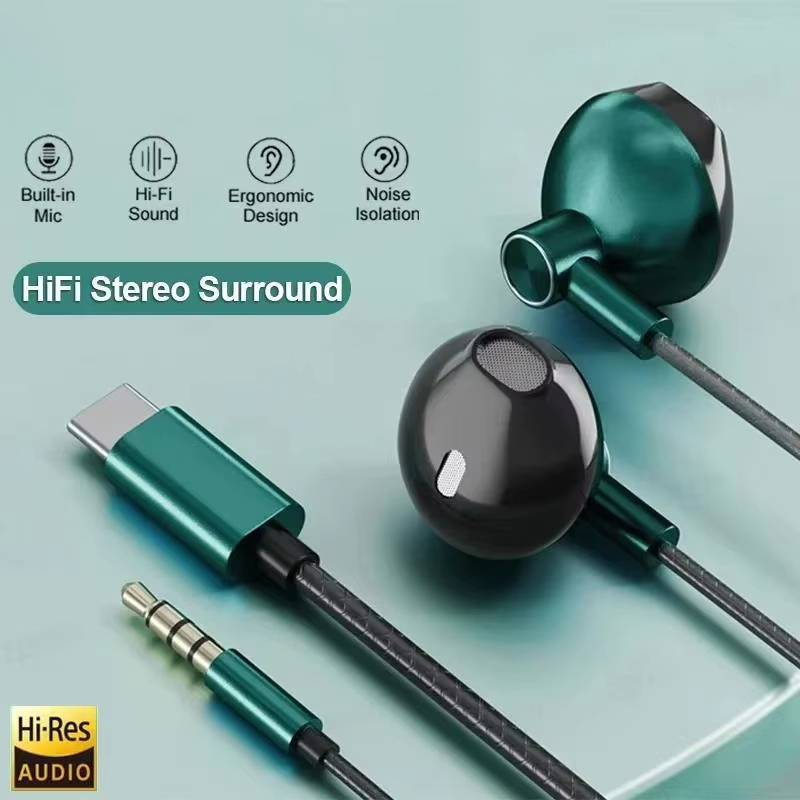 Type-C 3.5mm HIFIステレオ有線イヤホン 重低 - Wired Earphone Mic のレビューと価格