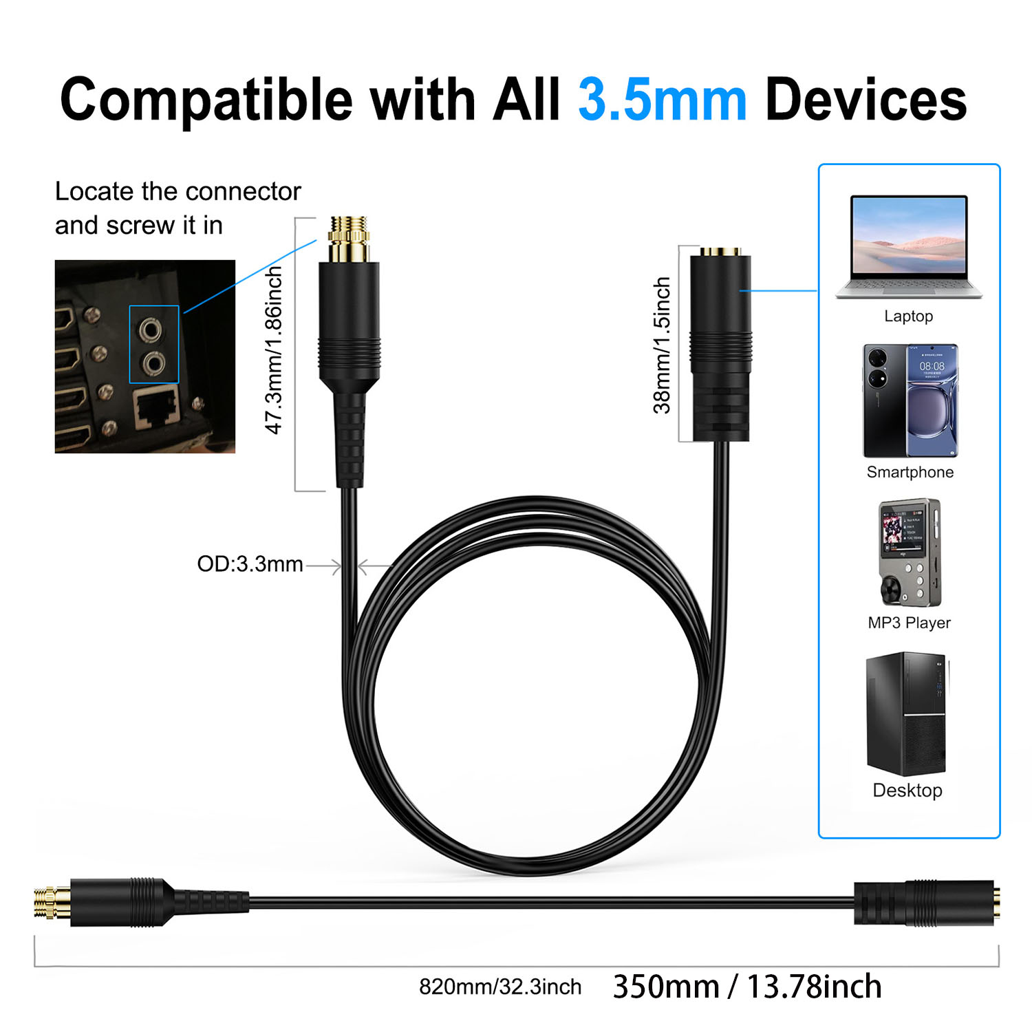 3.5mm AUX 補助カーステレオオーディオ オス/メス  - Cable Extension 3.5 のレビューと価格
